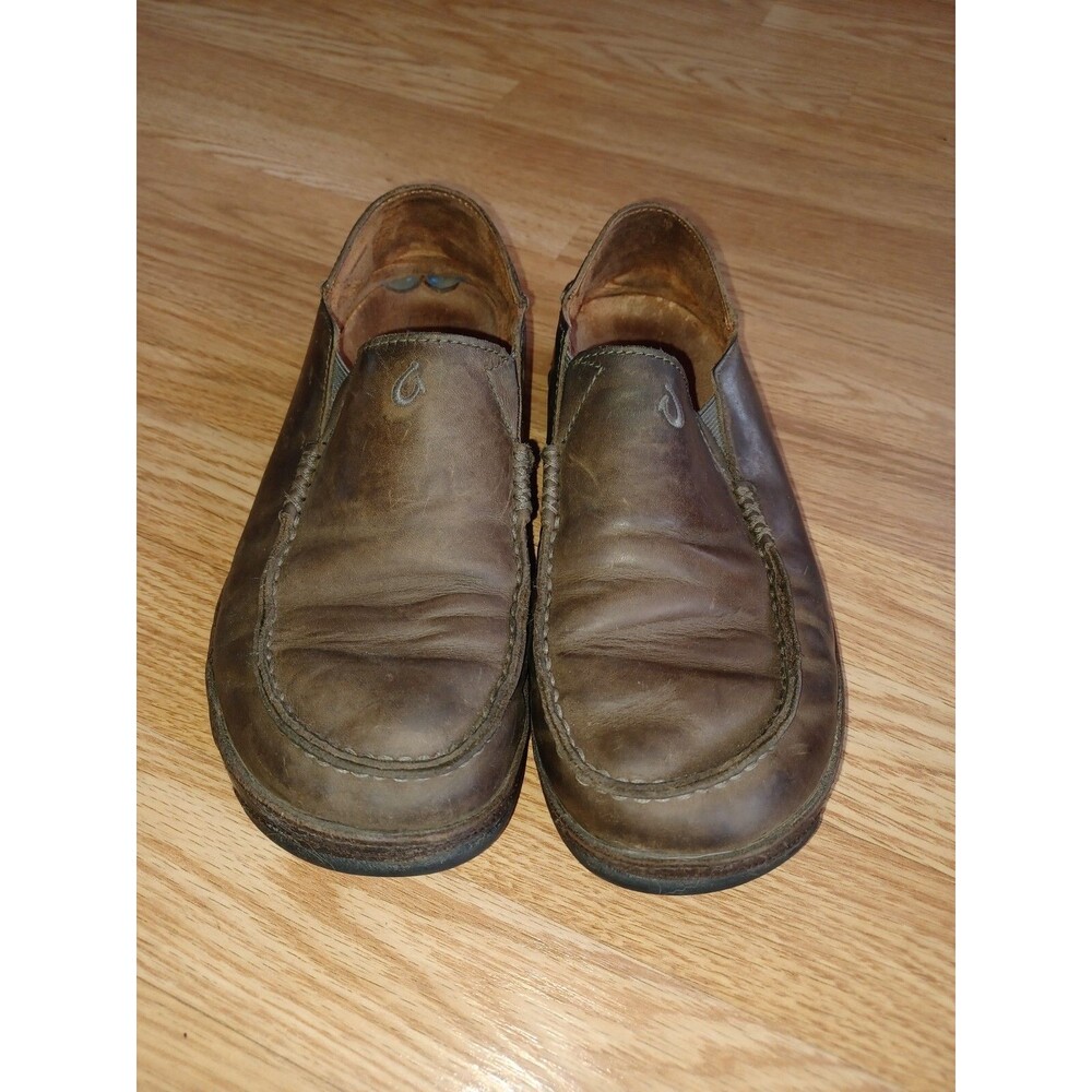 Olukai Moloa Slip on Moccasin Casual Shoes Loafers Brown Leather , Size 8.5